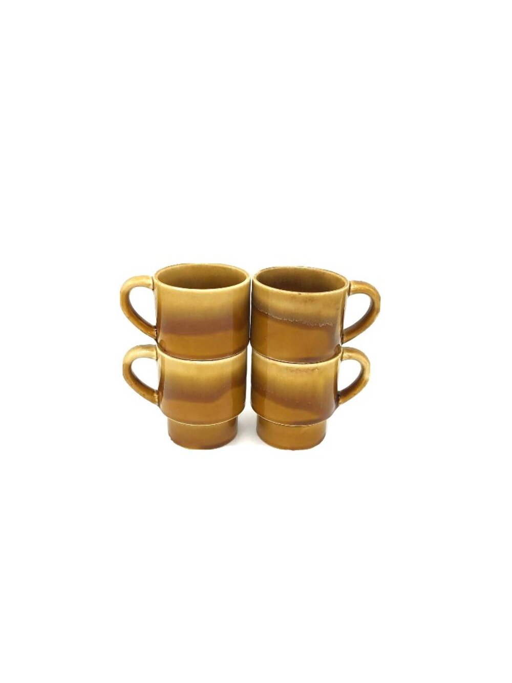 Stackable Mugs 4 - Brown and Beige Drip Ceramic Glaze - Stoneware Made in Japan
